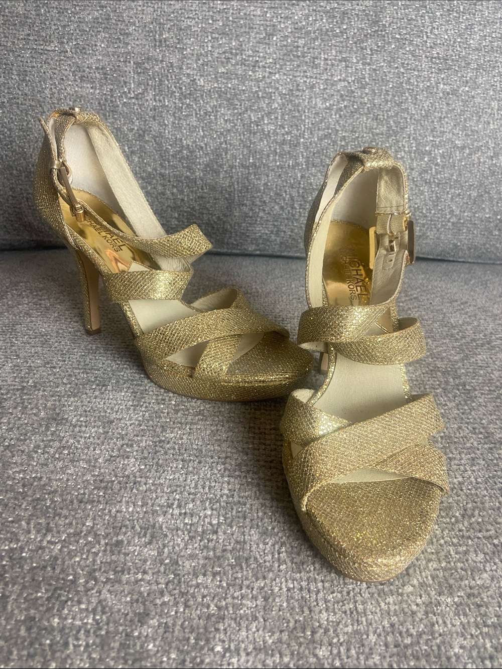 Michael Kors Gold Glitter Strappy Heels size 7
